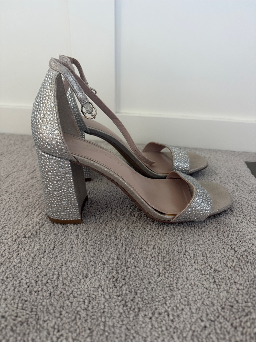 Kelly & Katie Silver Crystal Block Heel Sandals